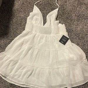 Lulus Effortless Ease White Tie-Strap Tiered Skater Dress